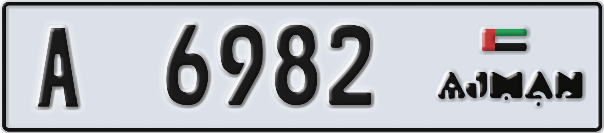 ajman License Plate Number 6982 Code A