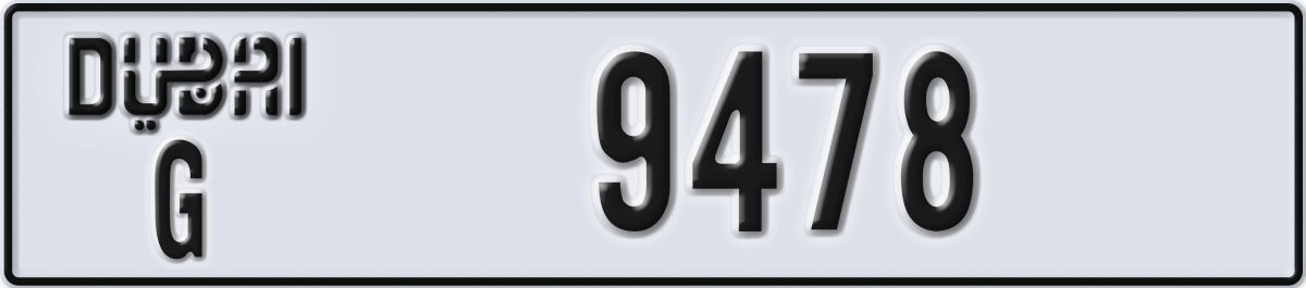 dubai License Plate Number 9478 Code G