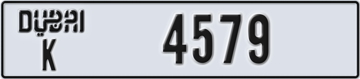 dubai License Plate Number 4579 Code K