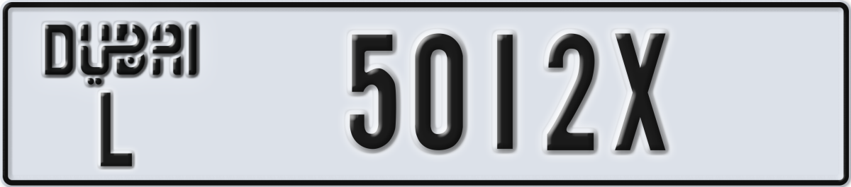 dubai License Plate Number 5012X Code L