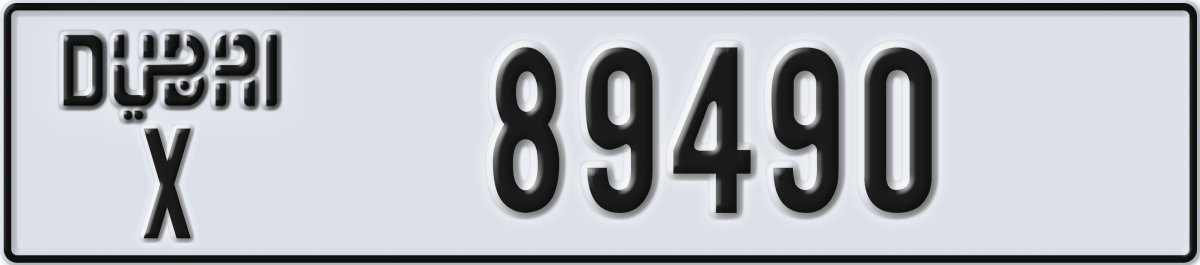 dubai License Plate Number 89490 Code X